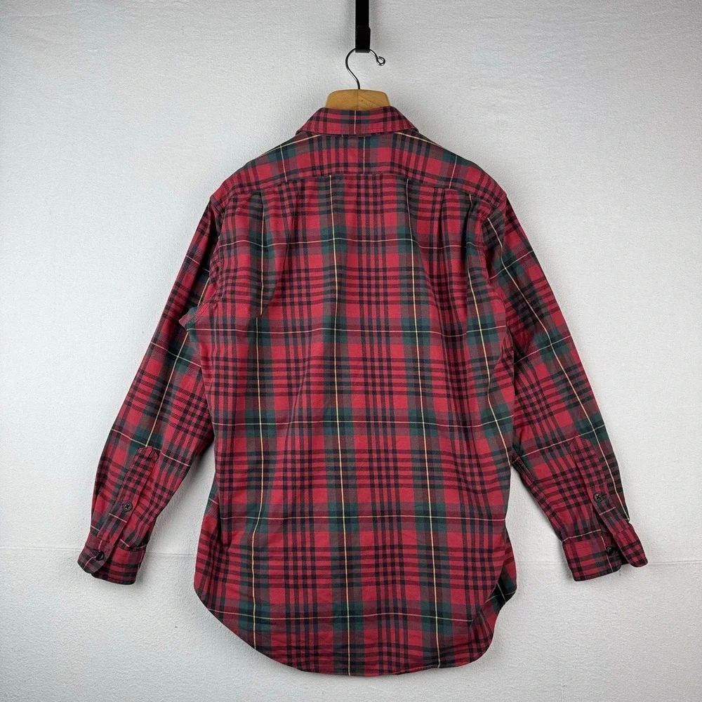 90's Vtg Polo Ralph Lauren Tartan Plaid Wool‎ Blend Flannel Shirt Men's M Red
